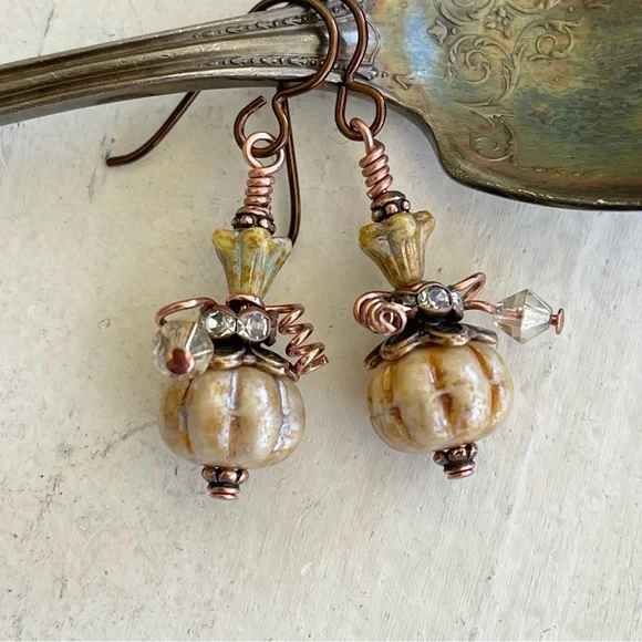 Hand Crafted “Pumpkin Crème Brûlée” Dangle Earrings - Picture 6 of 12